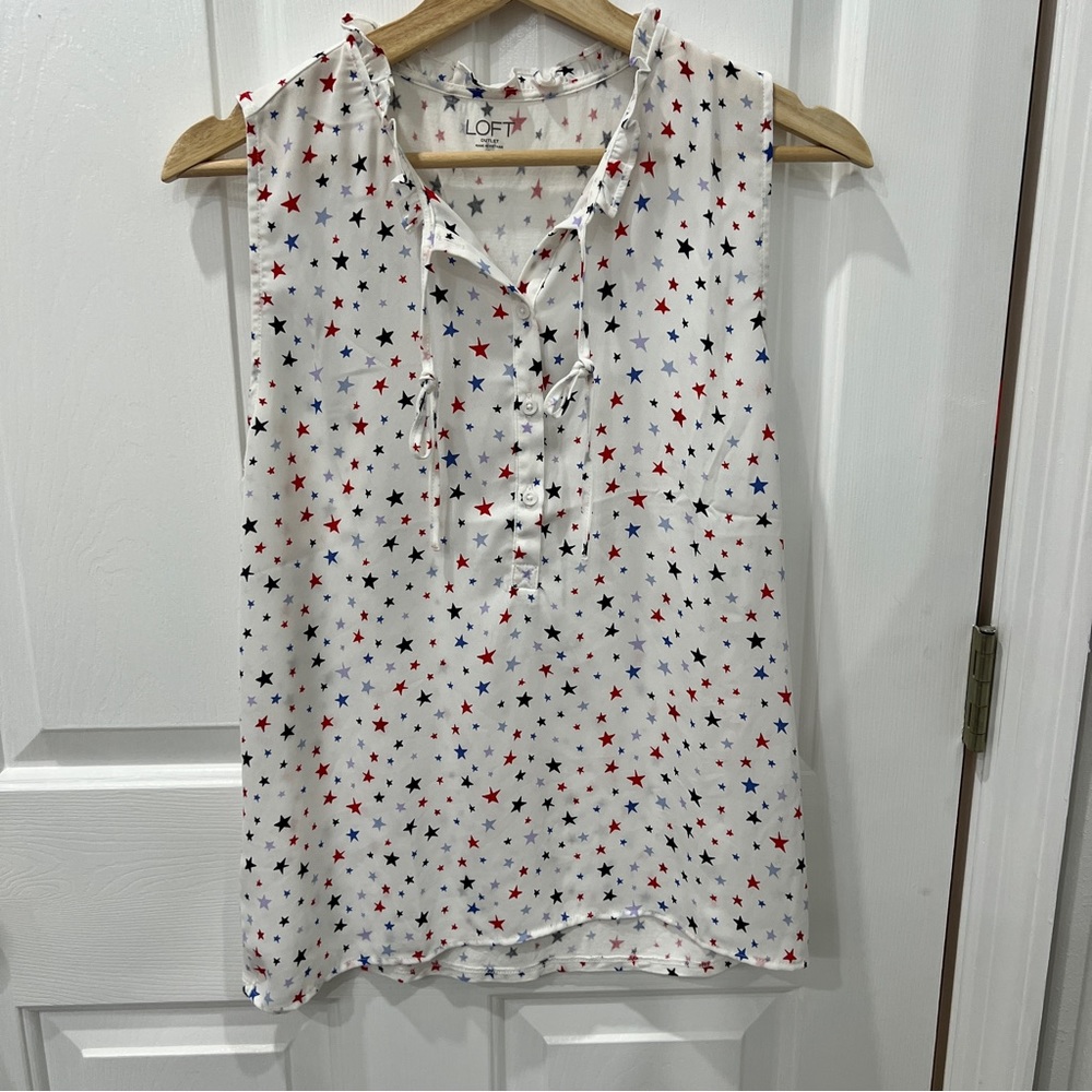 Star blue red white Loft knit tank size S